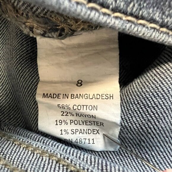 Falls Creek Womens Flare Jeans Blue Stretch Patch Packets Stone Wash Mid Rise 8 - Picture 10 of 10
